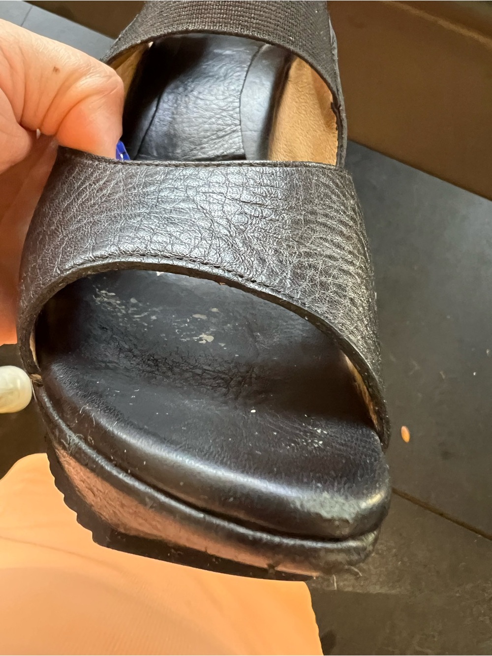 John Fluevog Prepare Spur- Black Leather Open-toe, sling back platform sandal - Picture 7 of 8